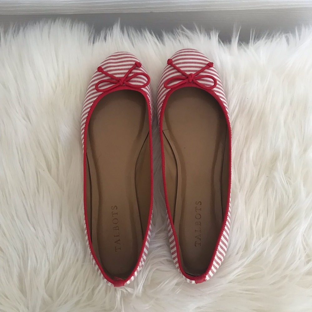 Talbots Red and White Striped Flats with A Bow
